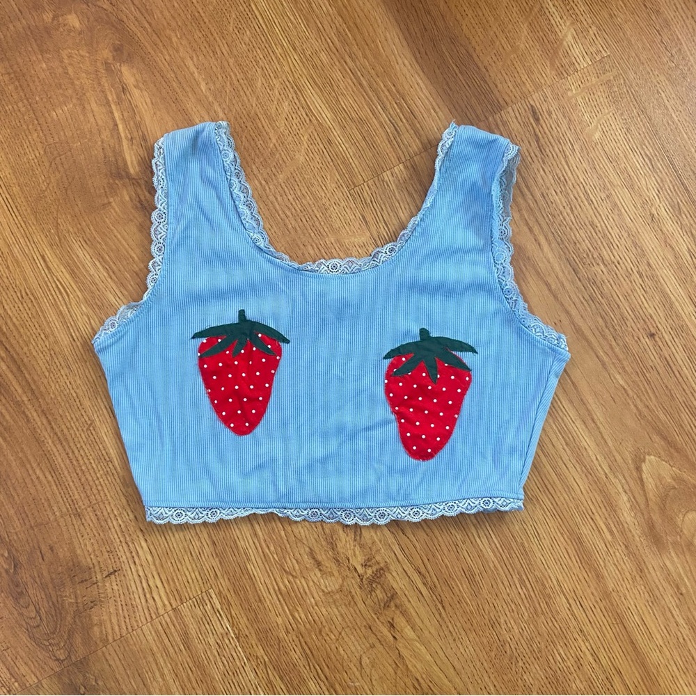 Upcycled Strawberry ‘straw-boobie’ Tank Top
